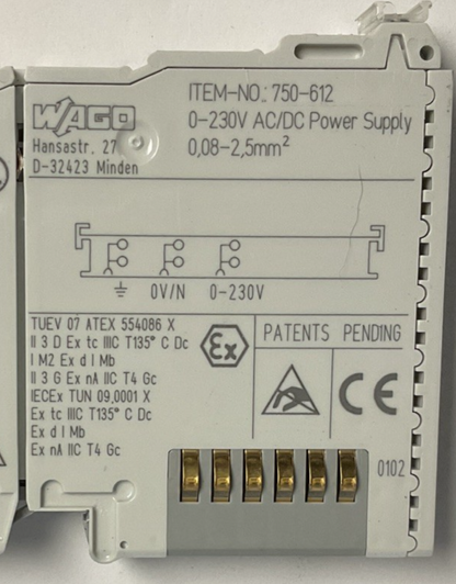 WAGO 750-612 POWER SUPPLY MODULE 230VAC/VDC ***LOT OF 3***