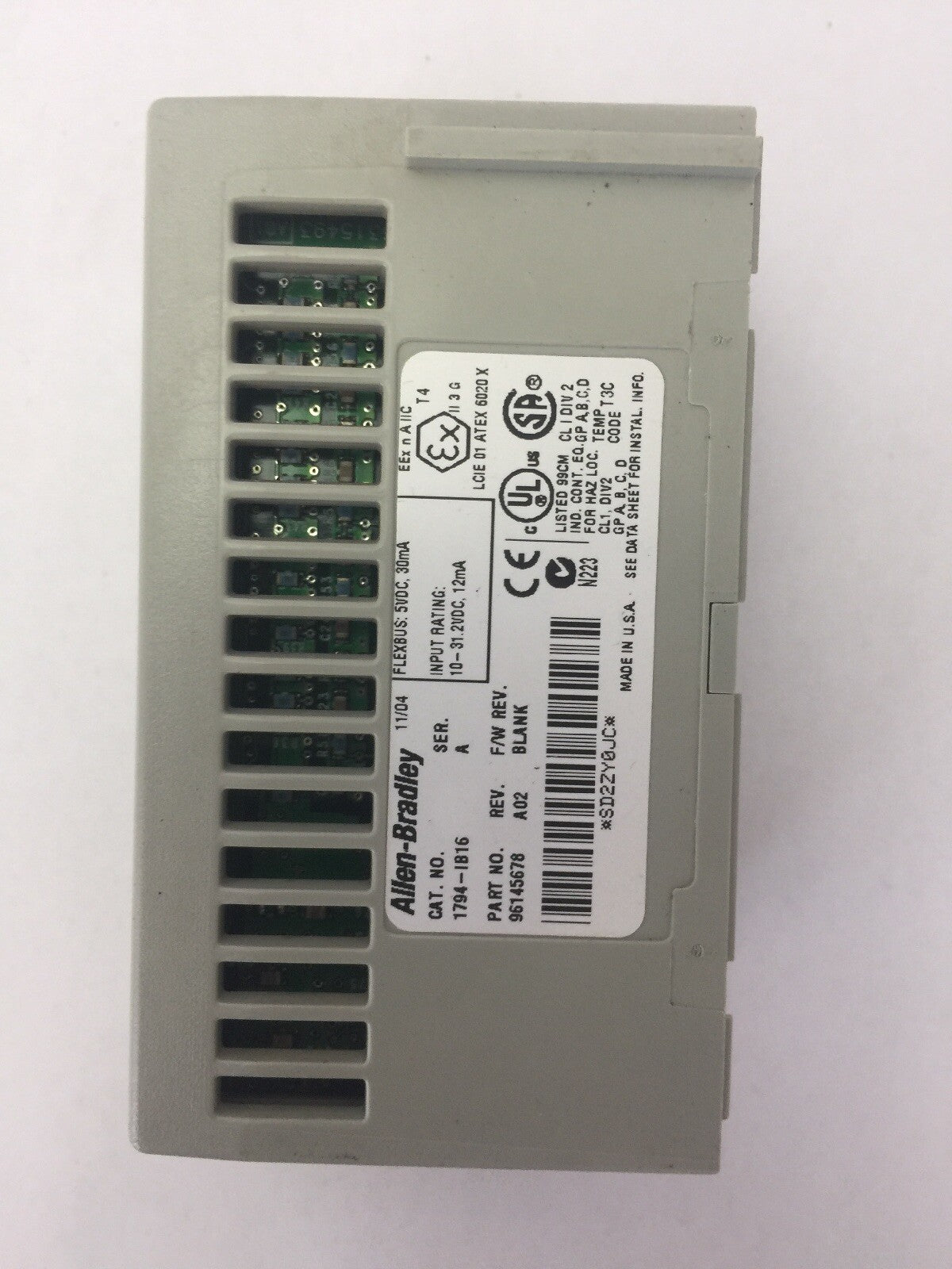 ALLEN BRADLEY 1794-IB16 24VDC SINK INPUT MODULE SER A REV A02 F/W REV BLANK