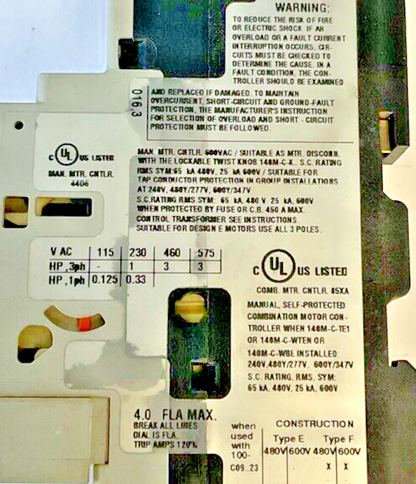 ALLEN BRADLEY 140M-C2E-B40 STARTER SER.C  W/ 140M-C-AFA11 SER.A AUX CONTACT