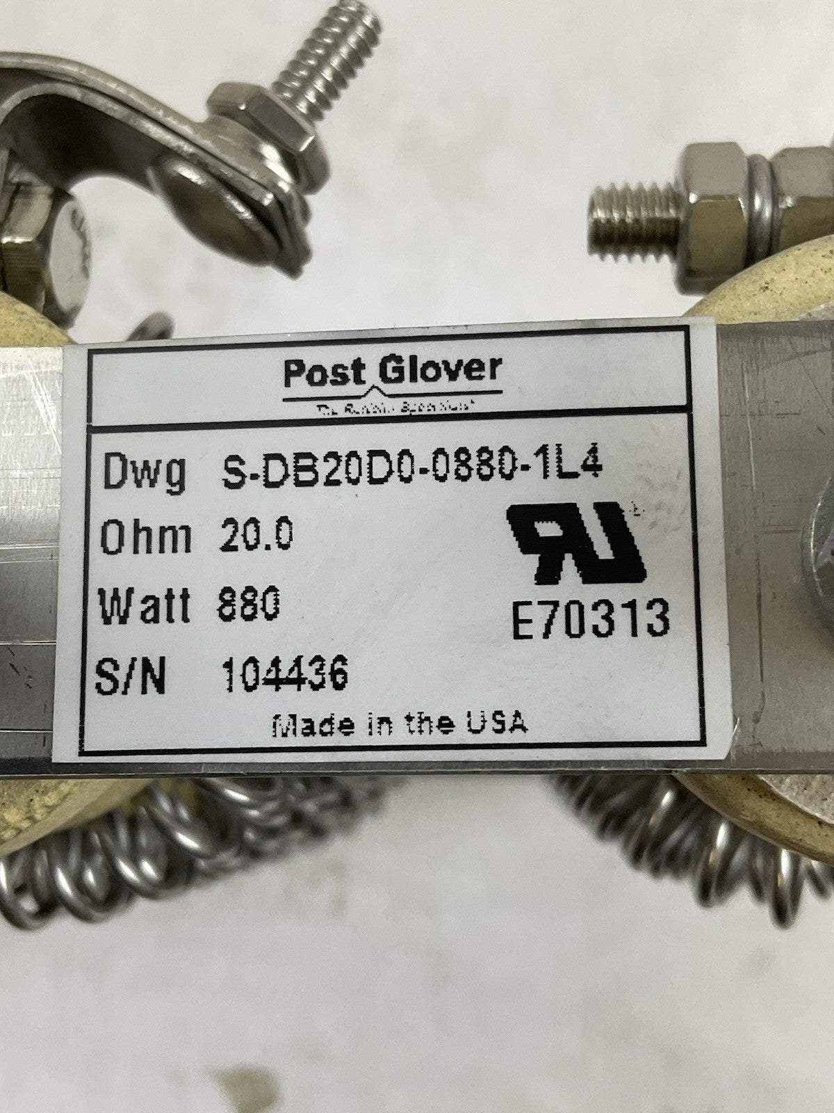 Post Glover S-DB20D0-0880-1L4 Sigma 5 Regen Resistor 20-Ohm 880W
