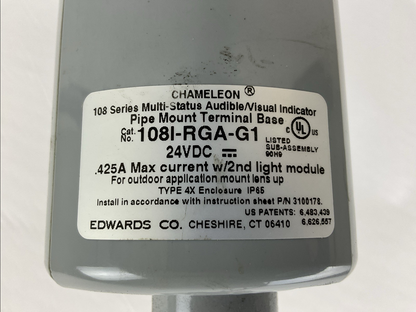 EDWARDS 108I-RGA-G1 24VDC 0.425A MULTI-STATUS AUDIBLE / VISUAL INDICATOR