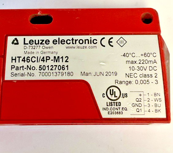 LEUZE HT46CI/4P-M12 PROXIMITY SWITCH 10-30VDC SENSOR 220MA CLASS 2