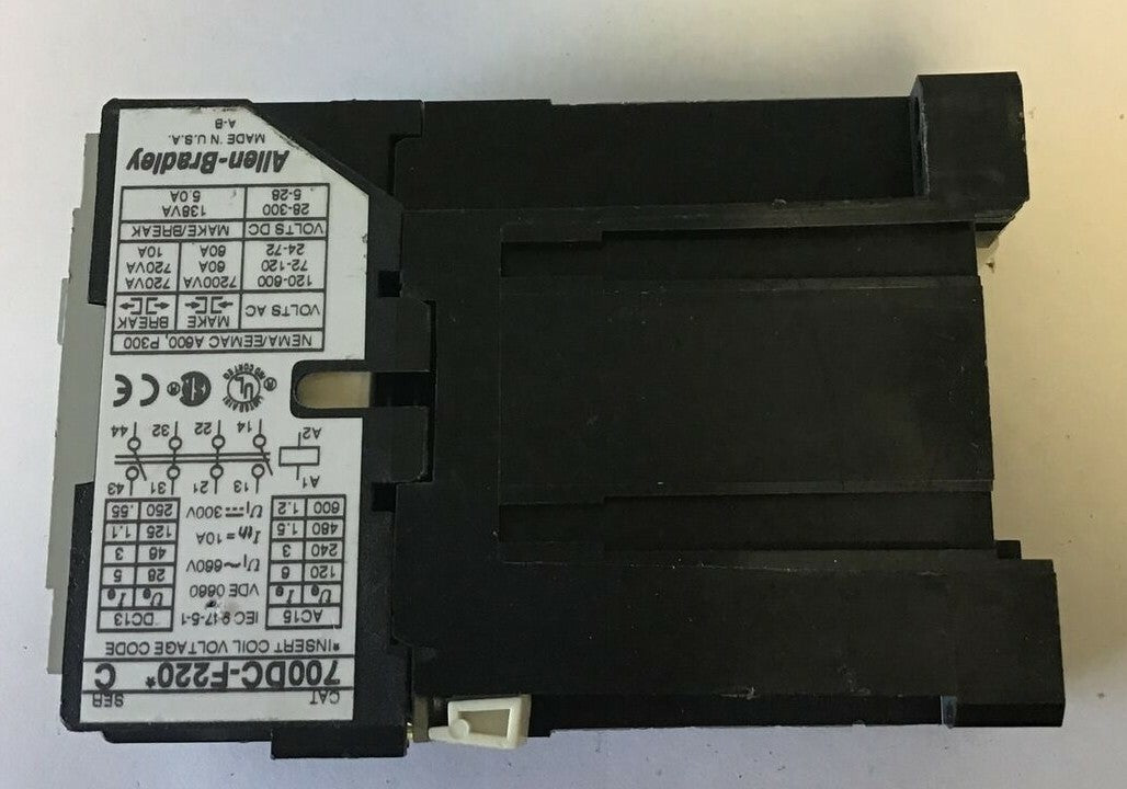 ALLEN BRADLEY 700DC-F220* CONTACTOR SER.C 600VAC 10A