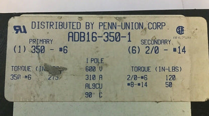 PENN UNION ADB16-350-1 POWER DISTRIBUTION BLOCK