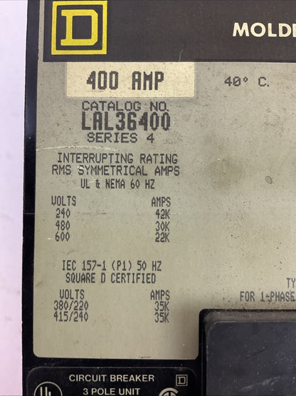 SQUARE D LAL36400 CIRCUIT BREAKER 600VAC 400AMP 3POLE