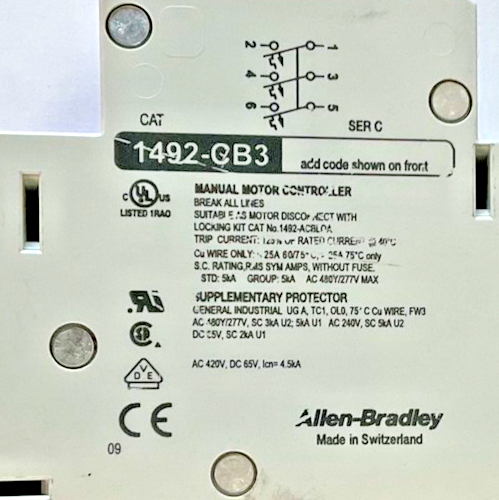 ALLEN BRADLEY 1492-CB3G060 CIRCUIT BREAKER 6A 3HP SER.C ***LOTOF3***