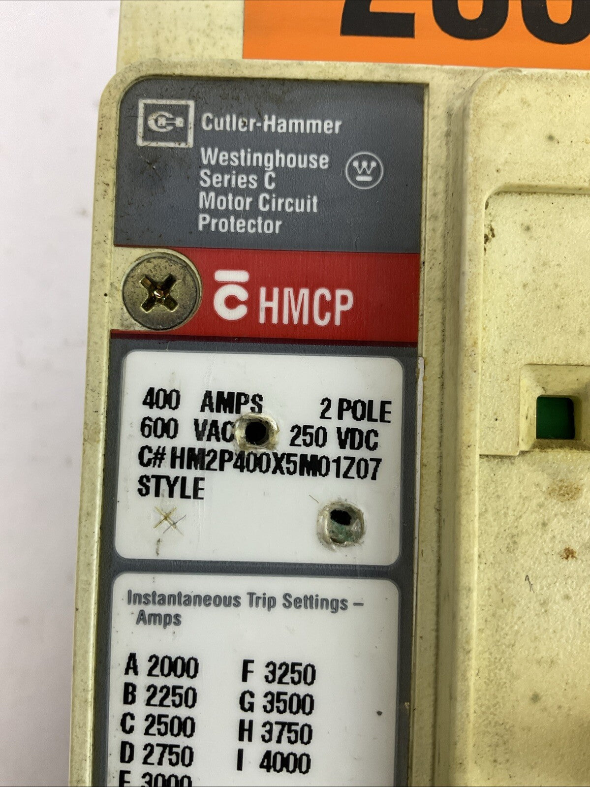 CUTLER HAMMER HM2P400X5M01Z07 CIRCUIT BREAKER 600VAC 250VDC 2POLE 400AMP