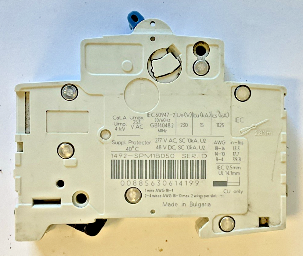 ALLEN BRADLEY 1492-SPM1B050 CIRCUIT BREAKERS SER.D 50/60HZ 277VAC ***LOTOF3***