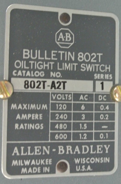ALLEN-BRADLEY 802T-A2T OILTIGHT LIMIT SWITCH / SPRING RETURN / NEW SURPLUS