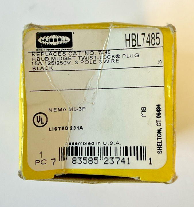 HUBBELL HBL7485 TWIST LOCK PLUG 250V 3POLE 3WIRE 15A