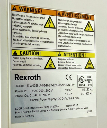 REXROTH HCS01.1E-W0028-A-03-B-ET-EC-PB-NN-NN-FW SERVO DRIVE 24VDC