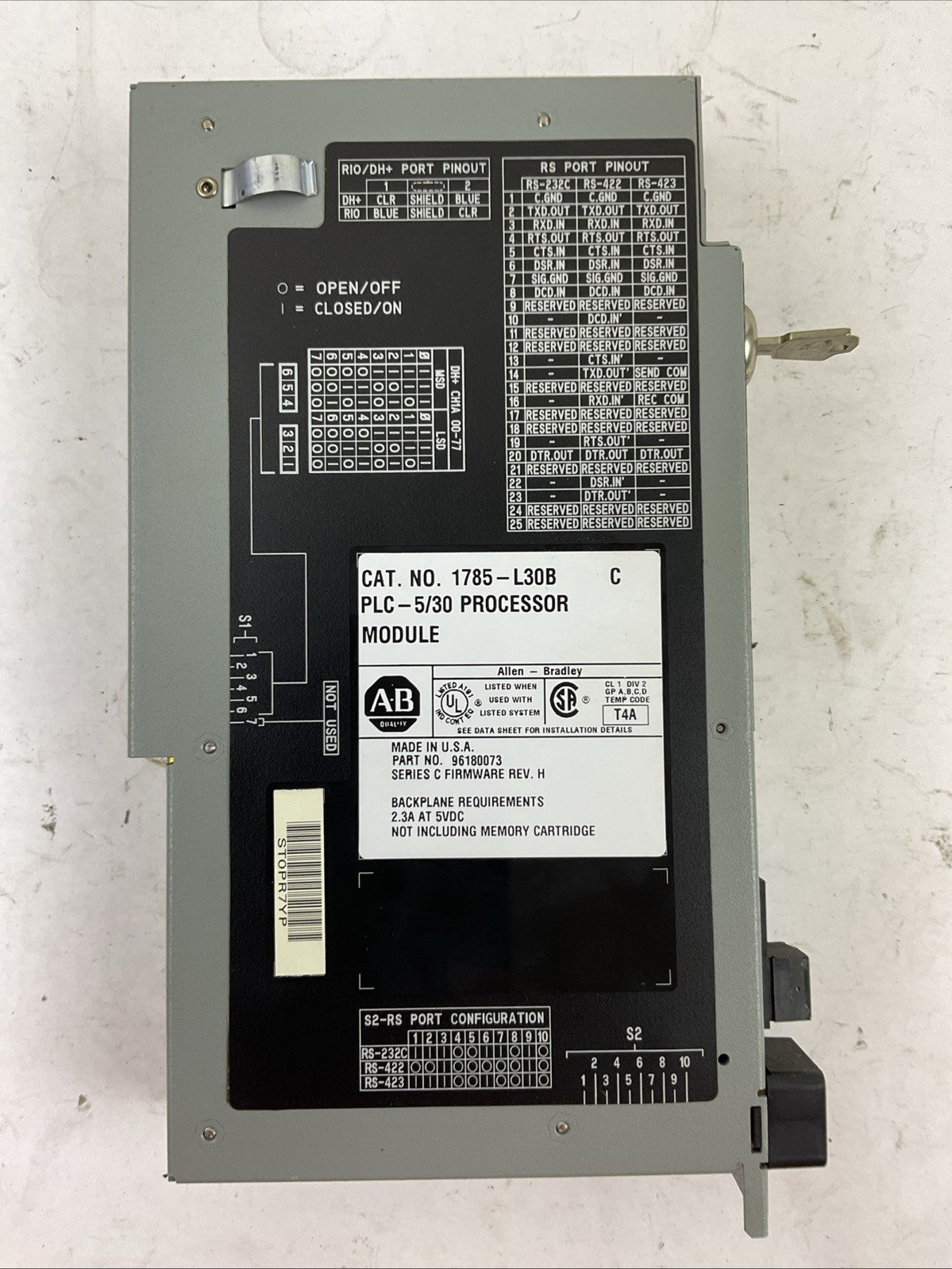 ALLEN BRADLEY 1785-L30B SER C FORMWARE REV H PLC 5/30 PROCESSOR MODULE 2.3A@5VDC