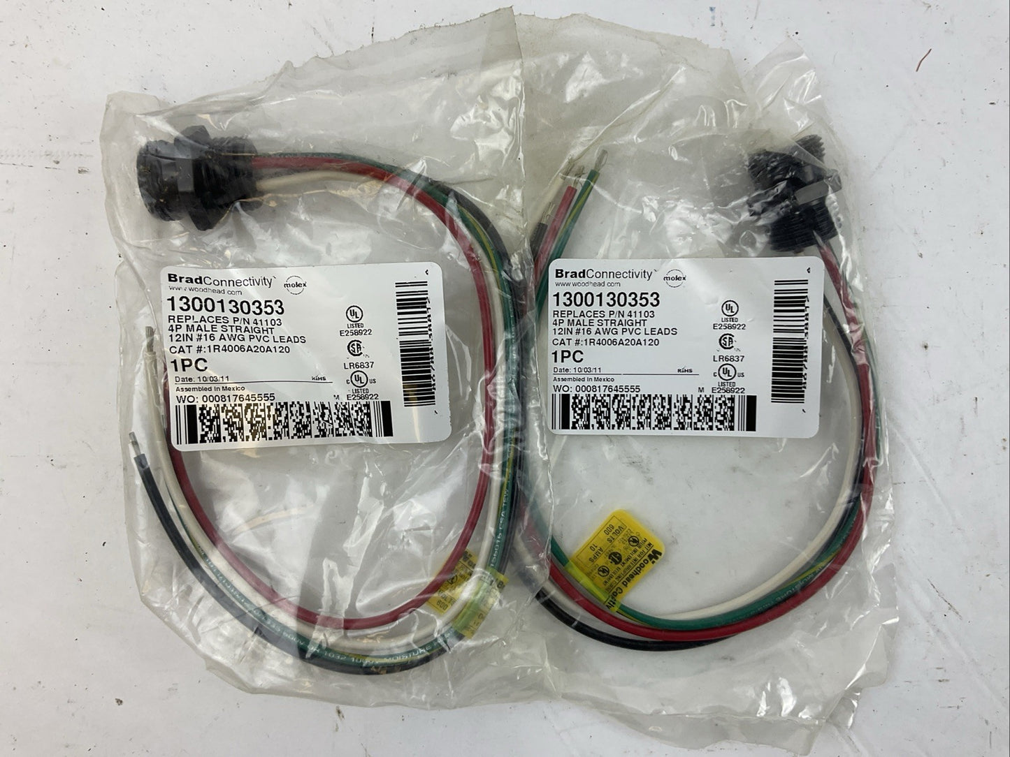 BRAD CONNECTIVITY 1300130353 4P MALE STRAIGHT CONNETOR REPLACES 41103 (LOT OF 2)