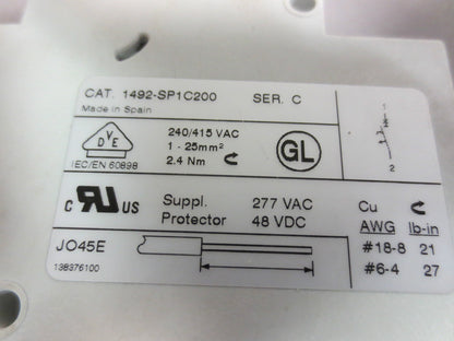 ALLEN-BRADLEY 1492-SP1C200 Ser. C CIRCUIT BREAKER, 20A