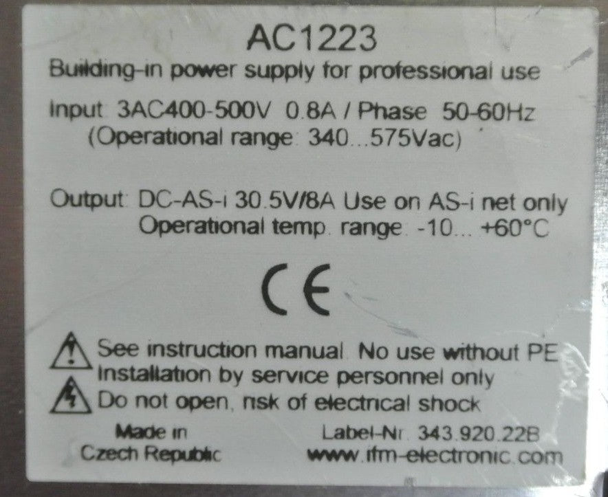 ifm AC1223 - POWER SUPPLY - OUTPUT = 30.5V 8A