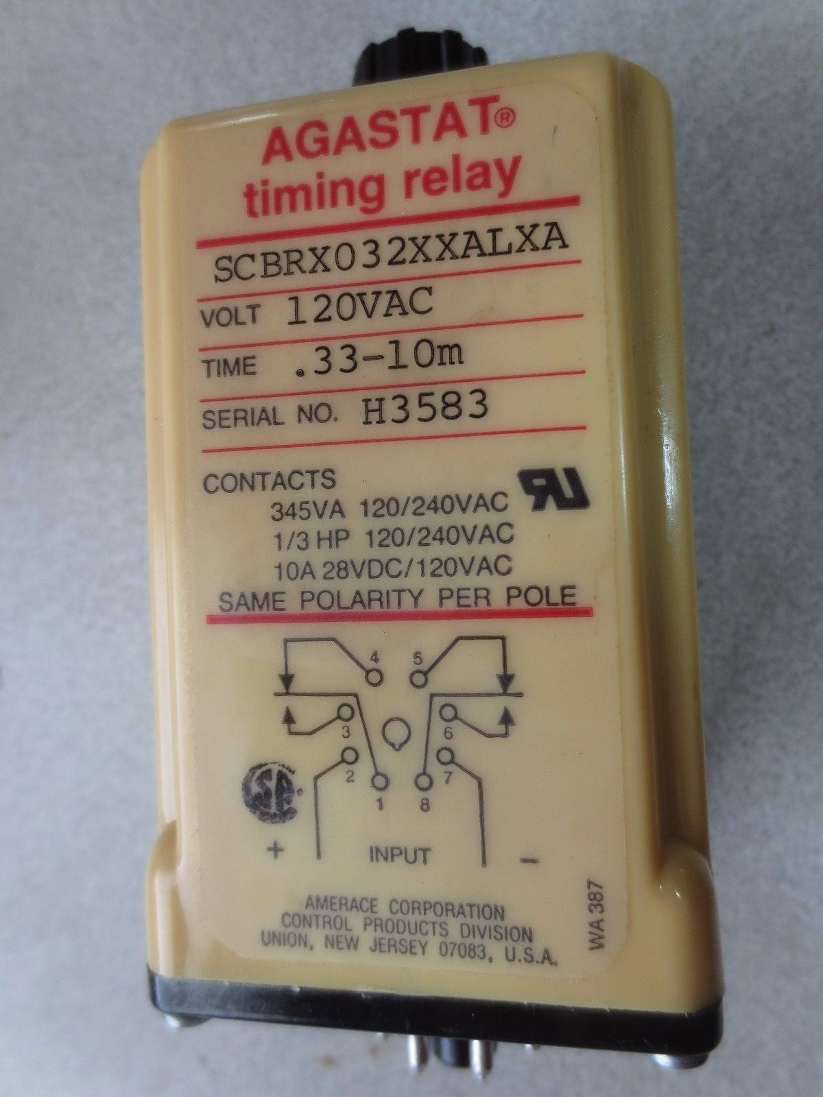 AGASTAT SCBRX032XXALXA TIMING RELAY 120/60 - .33 tO 10 Minutes - NEW SURPLUS