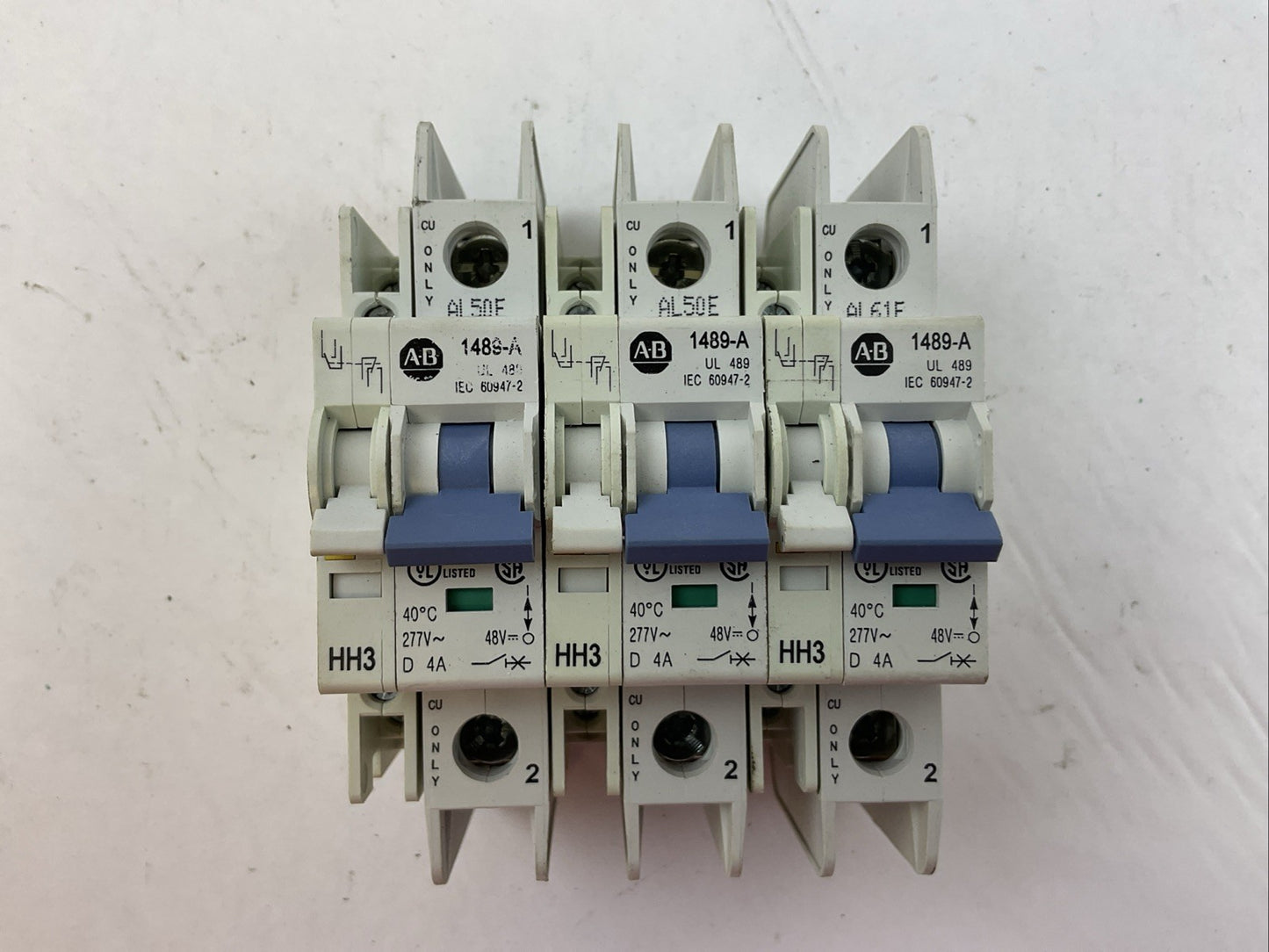 ALLEN BRADLEY 1489-A1D040 SER A CIRCUIT BREAKER 277VAC 48VDC 4AMP (LOT OF 3)