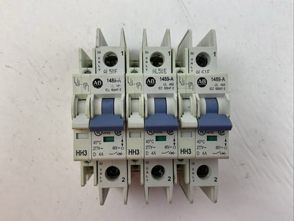 ALLEN BRADLEY 1489-A1D040 SER A CIRCUIT BREAKER 277VAC 48VDC 4AMP (LOT OF 3)