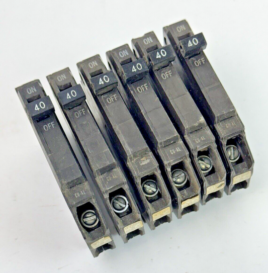 GE **LOT OF 6** THQP140 - CIRCUIT BREAKERS -  1 POLE, 40 A, 240 VAC