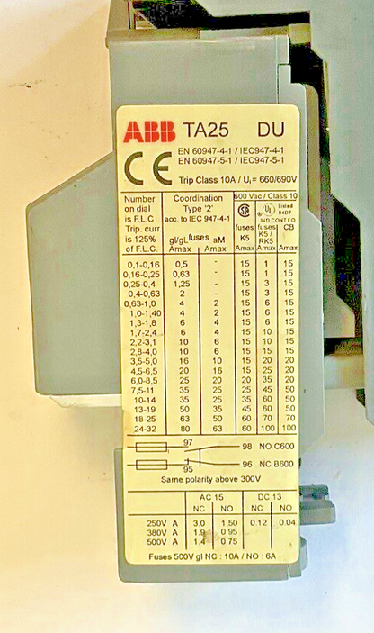 ABB TA25 OVERLOAD RELAY WITH AUX CONTACT 10A 690V