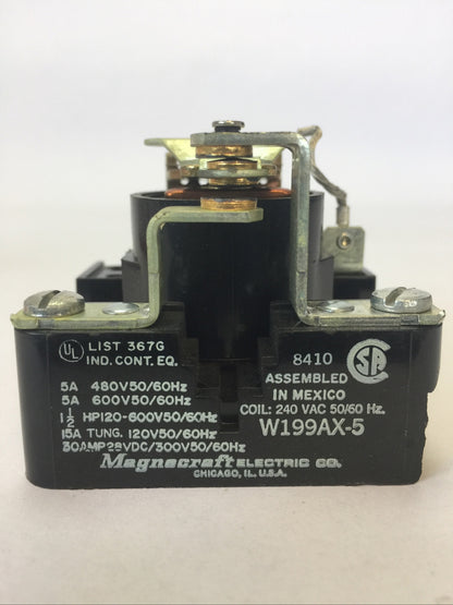 MAGNECRAFT W199AX-5 RELAY 5A 480V 50/60HZ 5A 600V 50/60HZ COIL 240VAC 50/60HZ