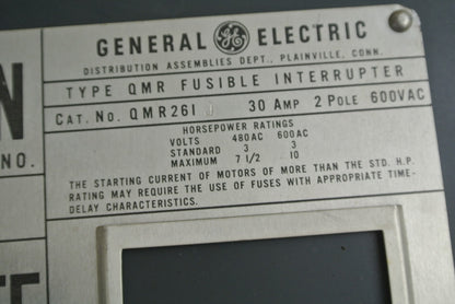 GE QMR261J - FUSIBLE DISCONNECT / PANELBOARD SWITCH - 600VAC, 30A, 2-POLE