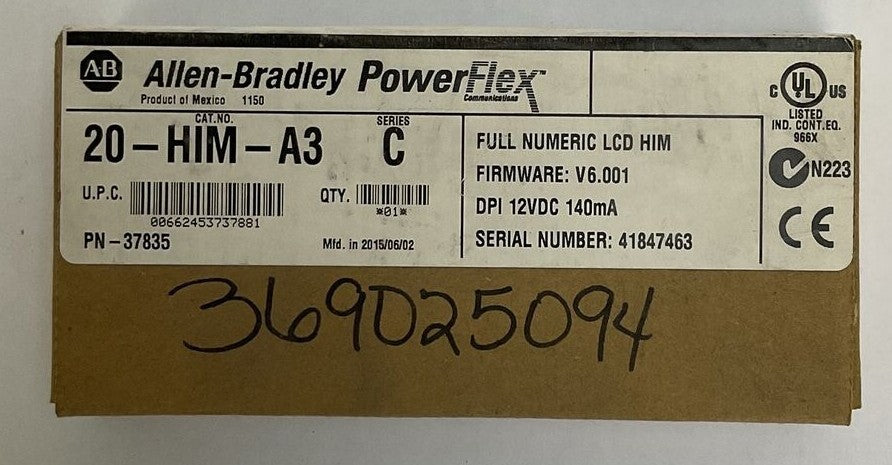 ALLEN BRADLEY 20-HIM-A3 SER C POWER FLEX FULL NUMERIC LCD HIM FIRWARE V6.001