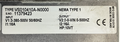 JOHNSON CONTROLS VS010410A-N0000 VARIABLE SPEED DRIVE
