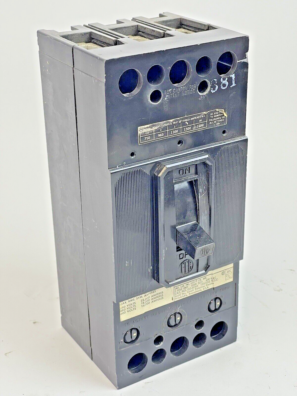 ITE/ GOULD/ SIEMENS - JL3-B150 - CIRCUIT BREAKER - 150 A, 600 VAC, 3 POLE