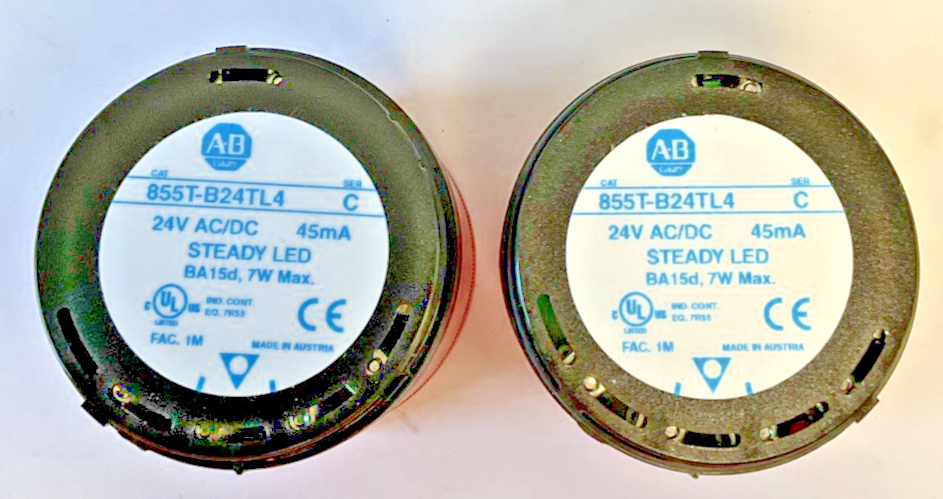 ALLEN BRADLEY 855T-B24TL4 STEADY LED LIGHT SER.C 45MA 7W 24VDC***LOTOF2***