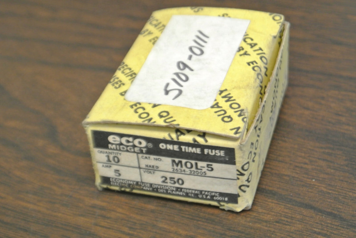 BOX of 10 / ECONOMY / ECO / FPE MOL-5 MIDGET FUSE / 5A / 250V
