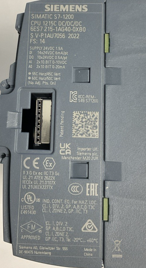 SIEMENS 6ES7 215-1AG40-0XB0 CPU MODULE 24VDC SIMATIC S7-1200