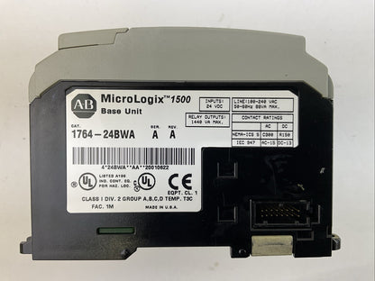 ALLEN BRADLEY 1764-24BWA SER A REV A MICROLOGIX 1500 BASE UNIT INPUT 24VDC