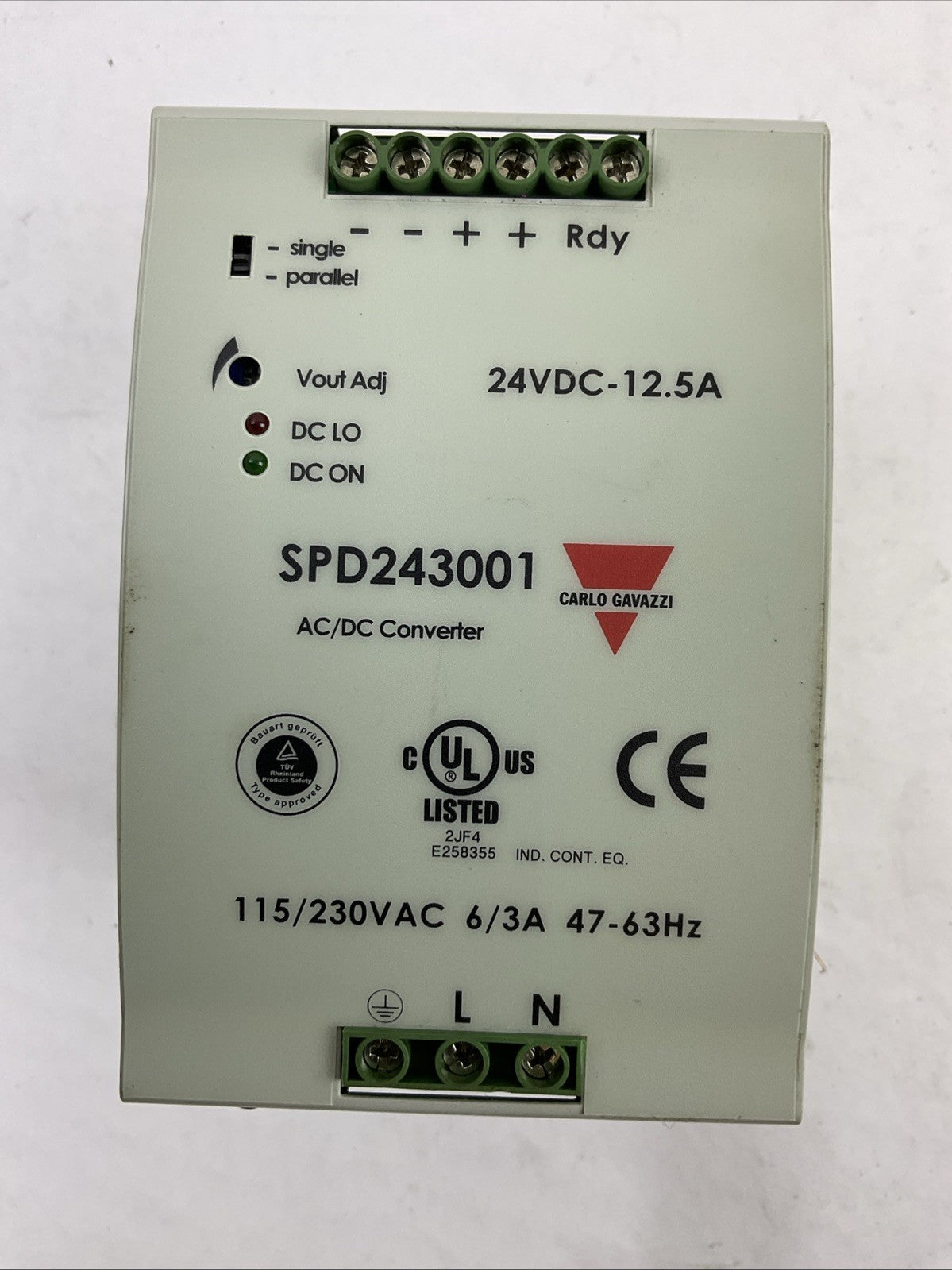 CARLO GAVAZZI SPD243001 OUTPUT 24VDC 300W INPUT 115/230VAC POWER SUPPLY