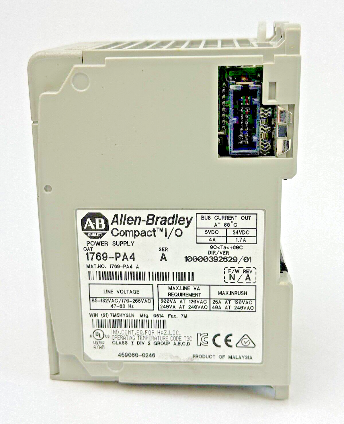 ALLEN BRADLEY 1769-PA4 SER. A F/W REV. N/A DIR/VER 10000392629/01  POWER SUPPLY