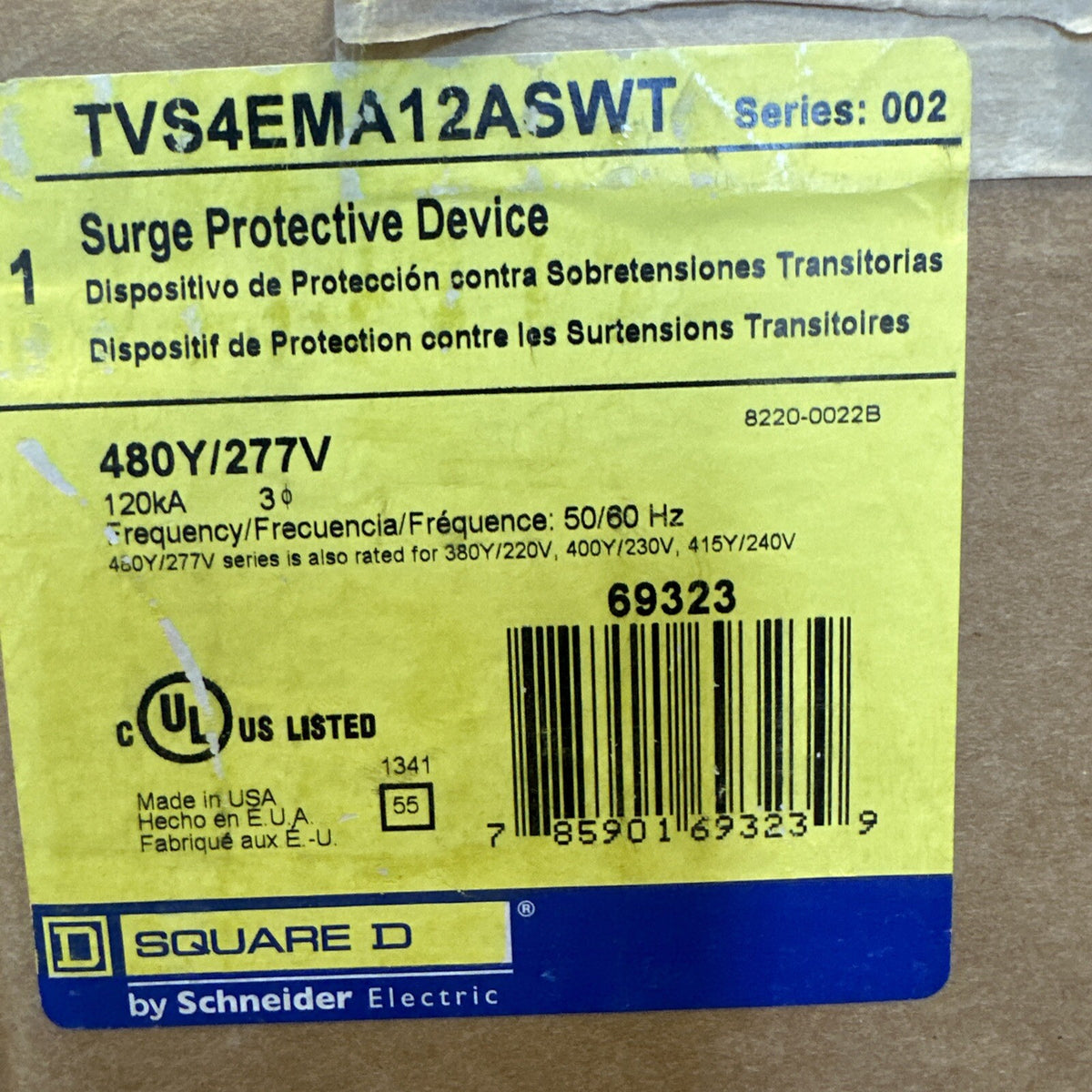SQUARE D TVS4EMA12ASWT SURGE PROTECTIVE DEVICE SERIES 002 480Y/277V TYPE 3R