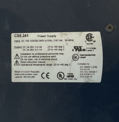 PULS CS5.241 POWER SUPPLY 24VDC 5A 240VAC 50/60HZ