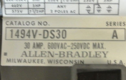 ALLEN-BRADLEY 1494V-DS30 DISCONNECT SWITCH / 30A / NEW SURPLUS