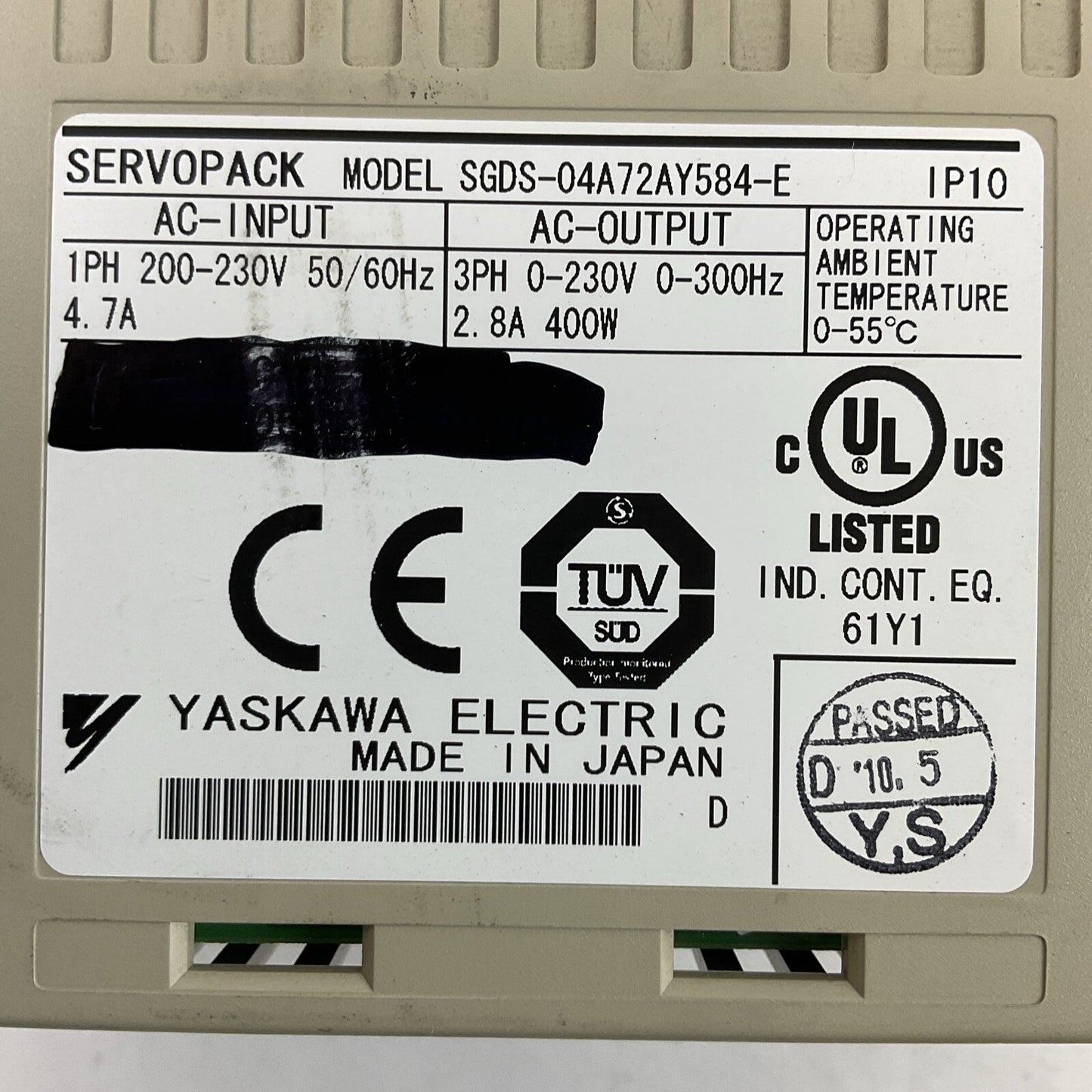 YASKAWA SGDS-04A72AY584-E SERVOPACK 230VAC SERVO DRIVE