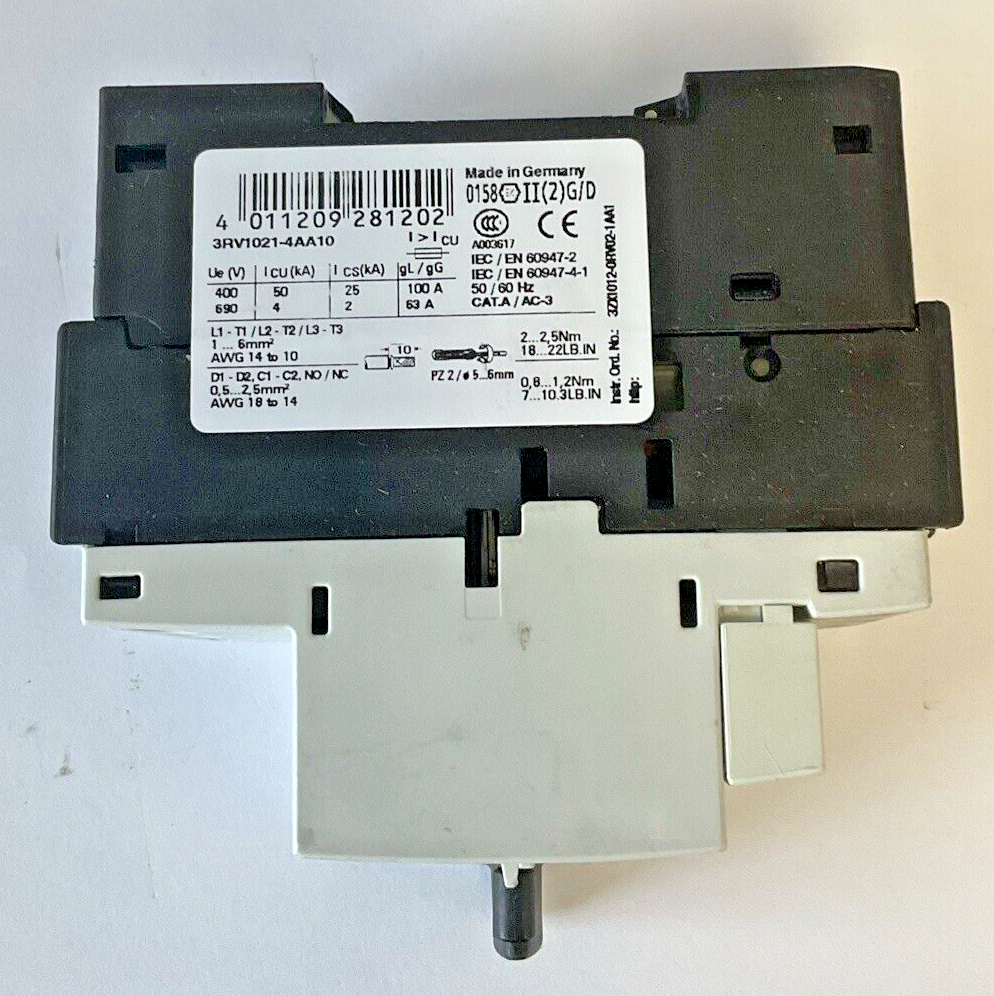 SIEMENS 3RV1021-4AA10 MOTOR CONTROL 208A 600V