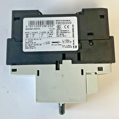SIEMENS 3RV1021-4AA10 MOTOR CONTROL 208A 600V