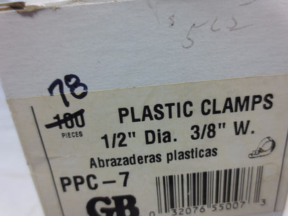 GARDNER BENDER (GB) PPC-7 PLASTIC CABLE CLAMPS 1/2" DIAMETER, 3/8" W - LOT of 78