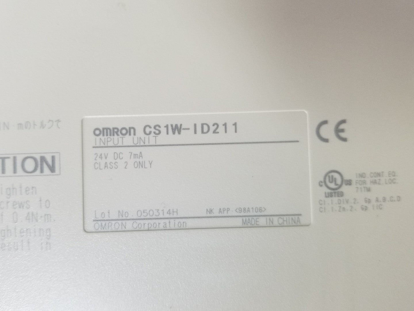 OMRON CS1W-ID211 INPUT UNIT MODULE, 24VDC 7mA CLASS 2 ONLY