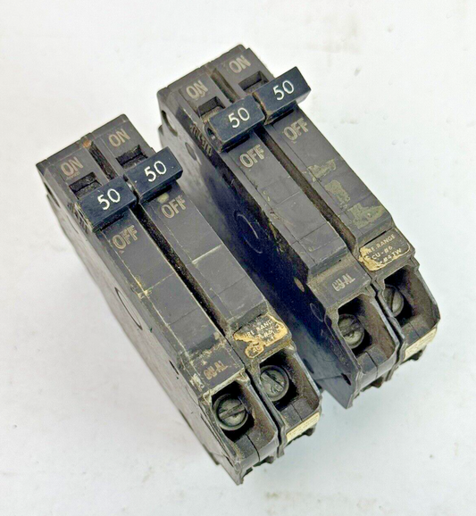 GE *LOT OF 2* - THQP250 - COMMON TRIP CIRCUIT BREAKERS - 2 POLE, 50 A, 240 VAC