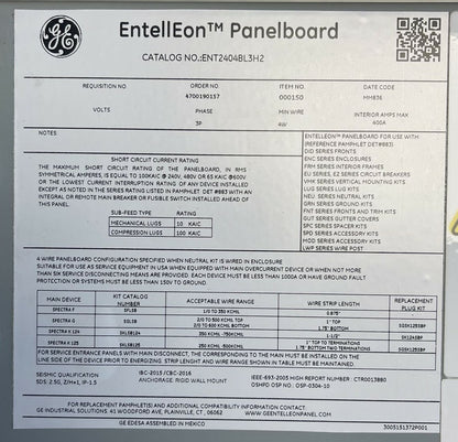 GE ENT2404BL3H2 ENTELLEON PANELBOARD 400A