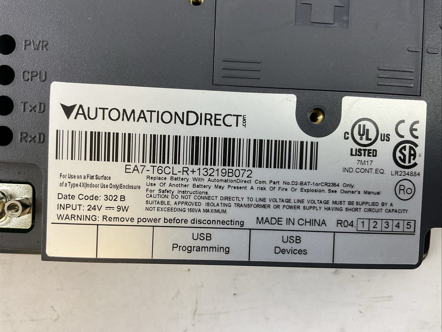 AUTOMATIONDIRECT EA7-T6CL-R+13219B072 24VDC 9W OPERATOR INTERFACE