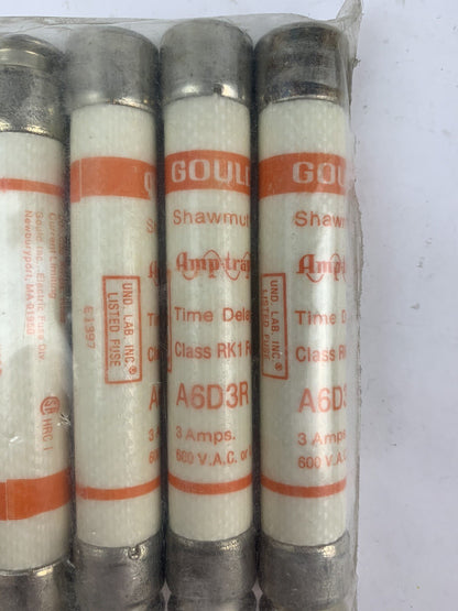 GOULD SHAWMUT A6D3R RK1 TIME DELAY FUSE AMP-TRAP II 3AMP 600VAC "Lot of 10"