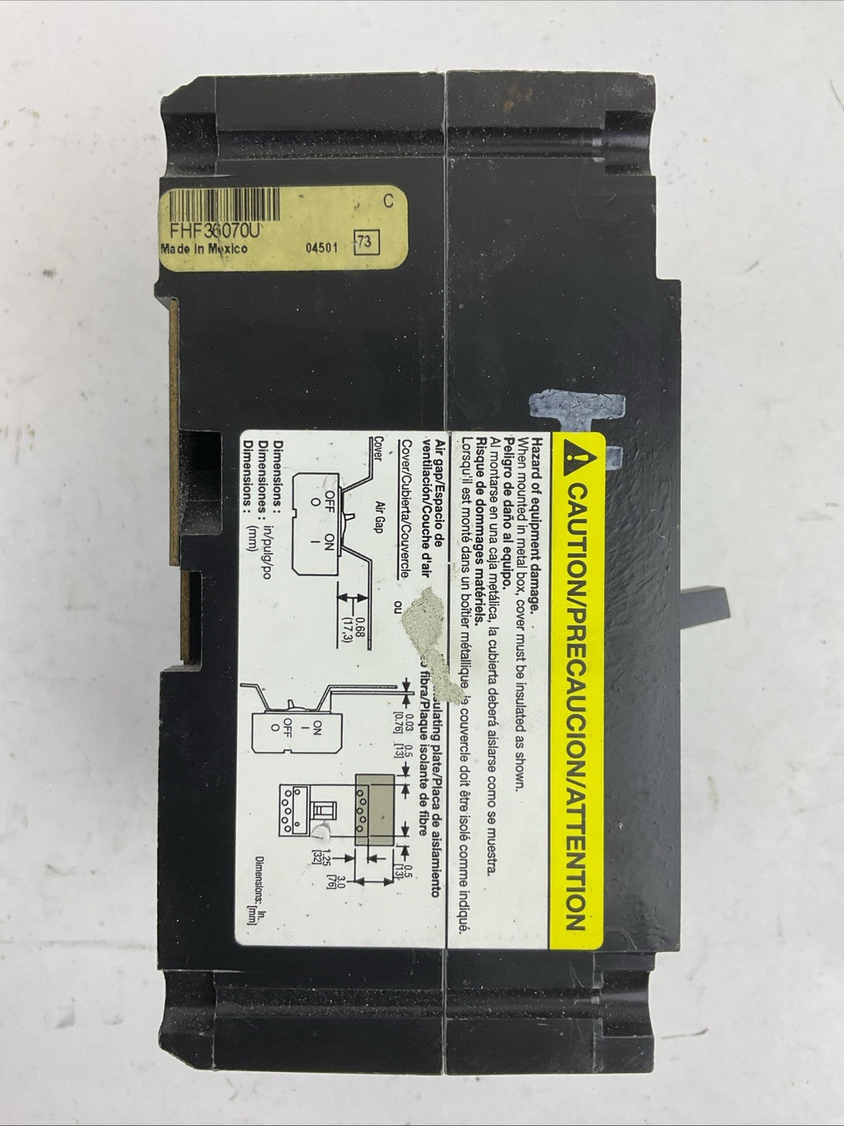 SQUARE D FAL360701212 70A 600VAC 250VDC 3POLE CIRCUIT BREAKER