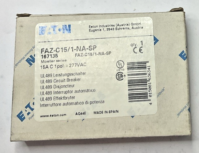 EATON FAZ-C15/1-NA-SP CIRCUIT BREAKER 15A 277VAC 48VDC