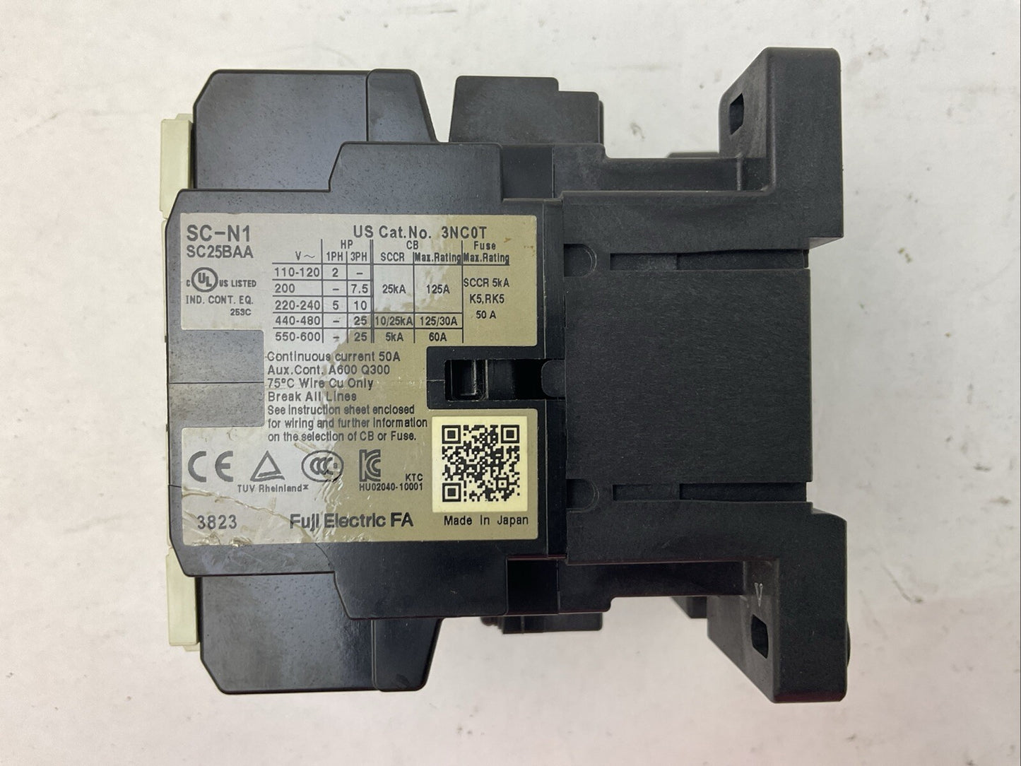 FUJI SC-N1 SC25BAA CONTACTOR 3NC0T 600VAC 3PH 25HP COIL 220-240V 60HZ